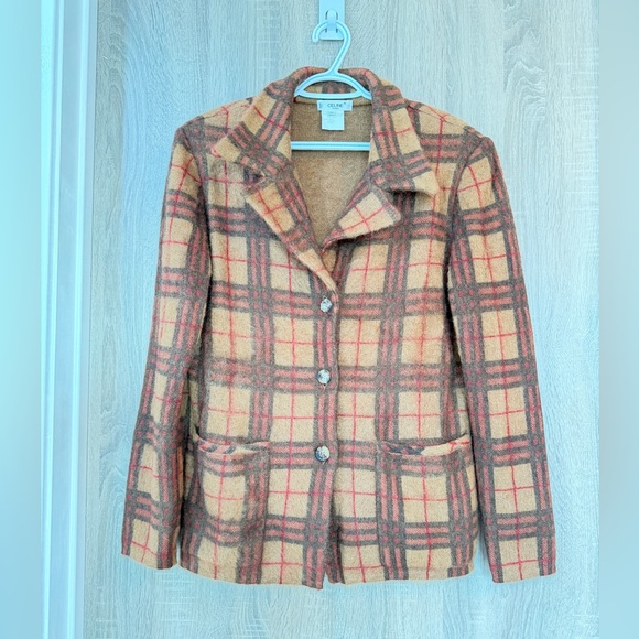Celine Jackets & Blazers - Vintage Celine Paris Plaid Wool Blend Jacket / Cardigan